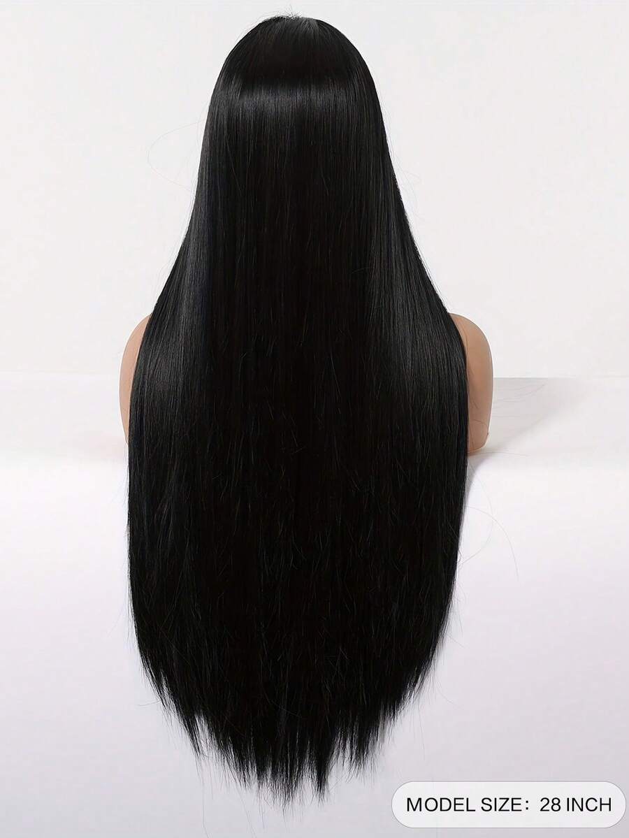 SHEIN باروكة صناعية طويلة سوداء 28 بوصة مقاومة للحرارة