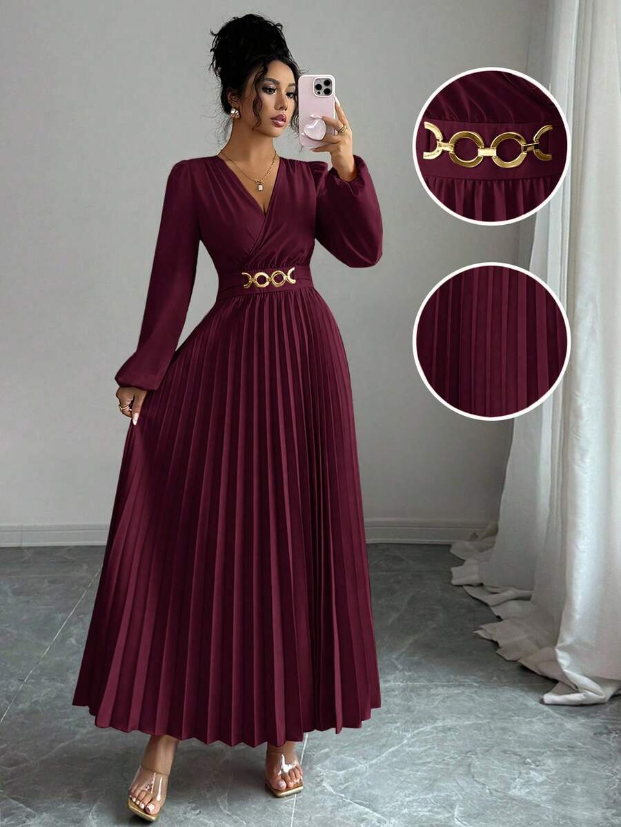 SHEIN Elenzga فستان مطوي أنيق بلون أحمر وردي
