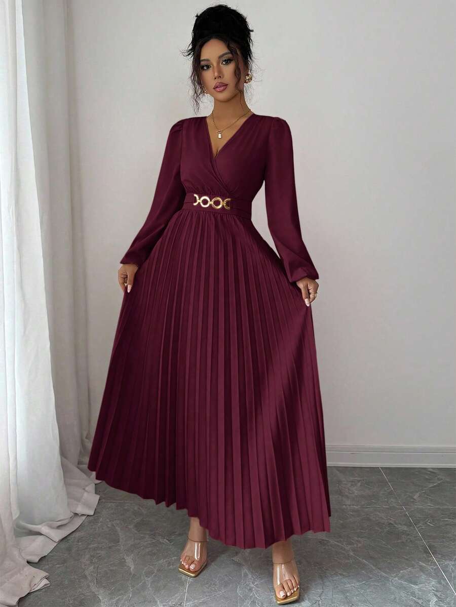 SHEIN Elenzga فستان مطوي أنيق بلون أحمر وردي