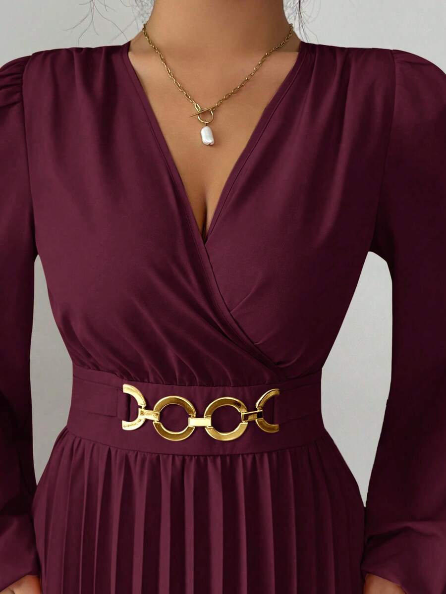 SHEIN Elenzga فستان مطوي أنيق بلون أحمر وردي