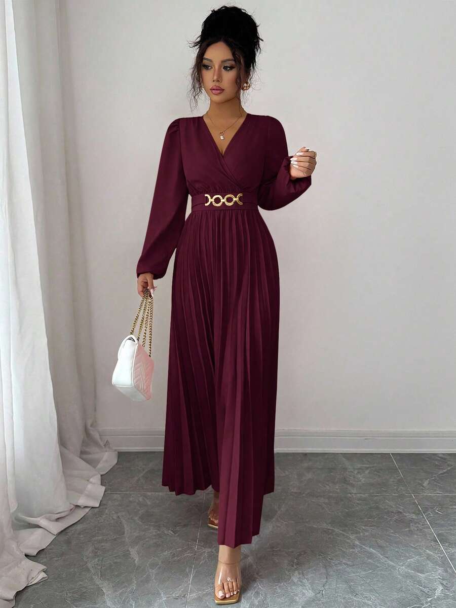 SHEIN Elenzga فستان مطوي أنيق بلون أحمر وردي