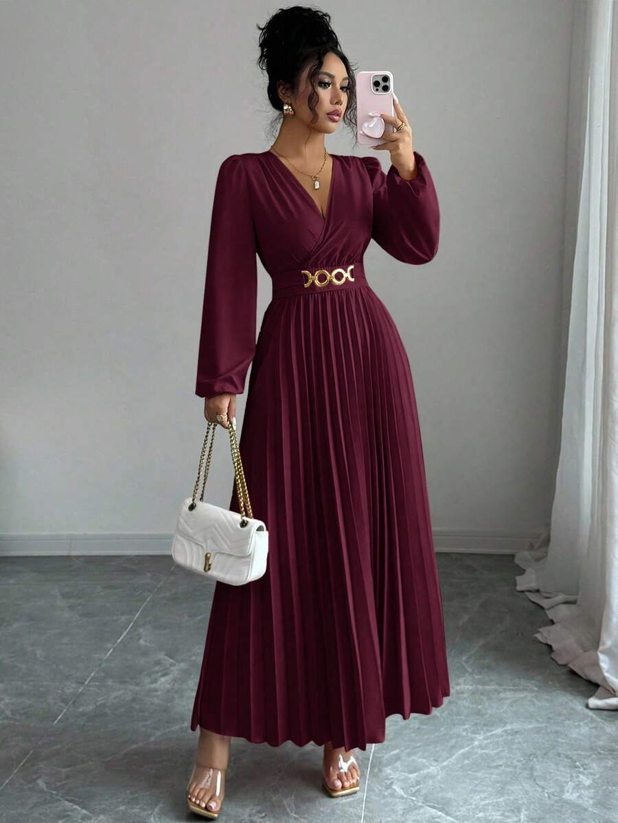 SHEIN Elenzga فستان مطوي أنيق بلون أحمر وردي