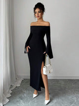 SHEIN Elenzga فستان حفلة اسود طويل الأكمام