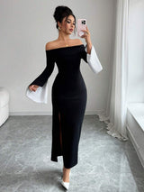 SHEIN Elenzga فستان حفلة اسود طويل الأكمام
