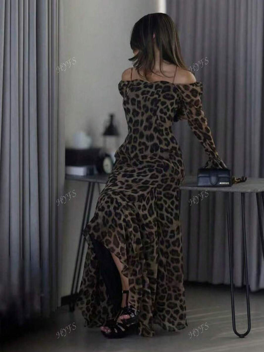 SHEIN فستان بطبعة نمر مع حافة مكرمشة وتجميع خصر