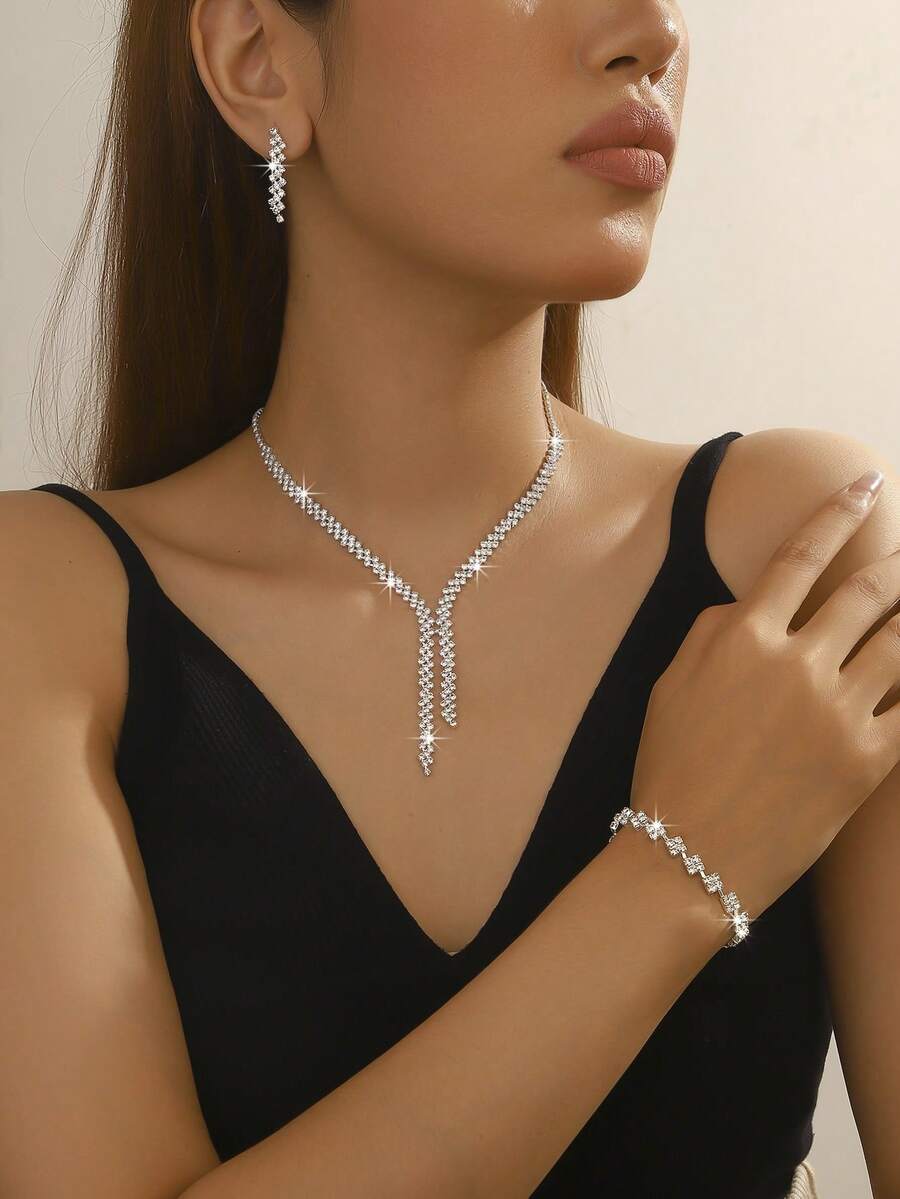 SHEIN طقم مجوهرات 3 قطع مرصع بالراين ستون
