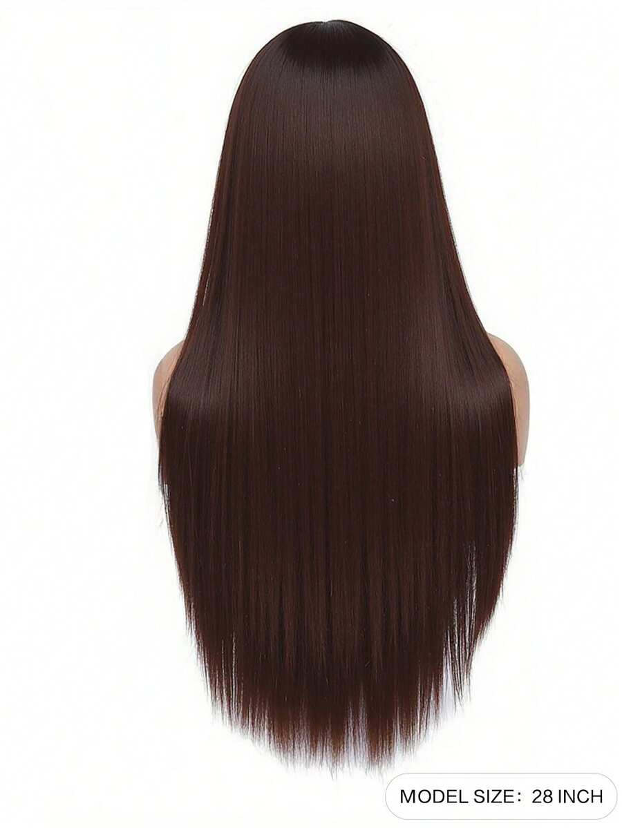 SHEIN شعر صناعي أسود 28 بوصة مقاوم للحرارة مع غرة