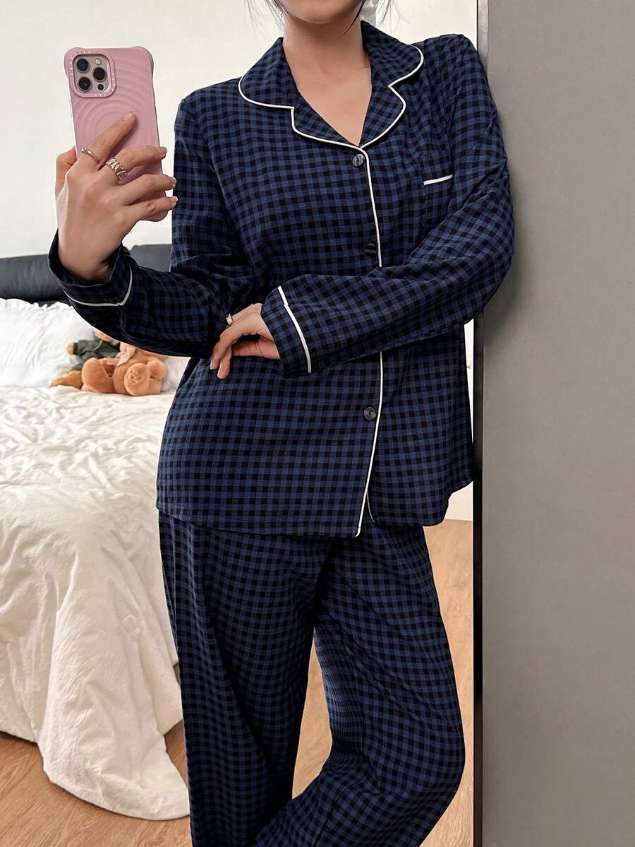 SHEIN Dream Adore طقم بيجامة بلوزة بياقة مربعة وبنطلون