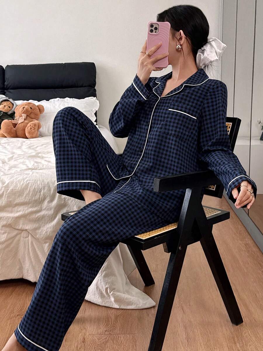 SHEIN Dream Adore طقم بيجامة بلوزة بياقة مربعة وبنطلون