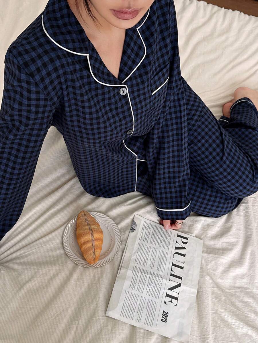 SHEIN Dream Adore طقم بيجامة بلوزة بياقة مربعة وبنطلون