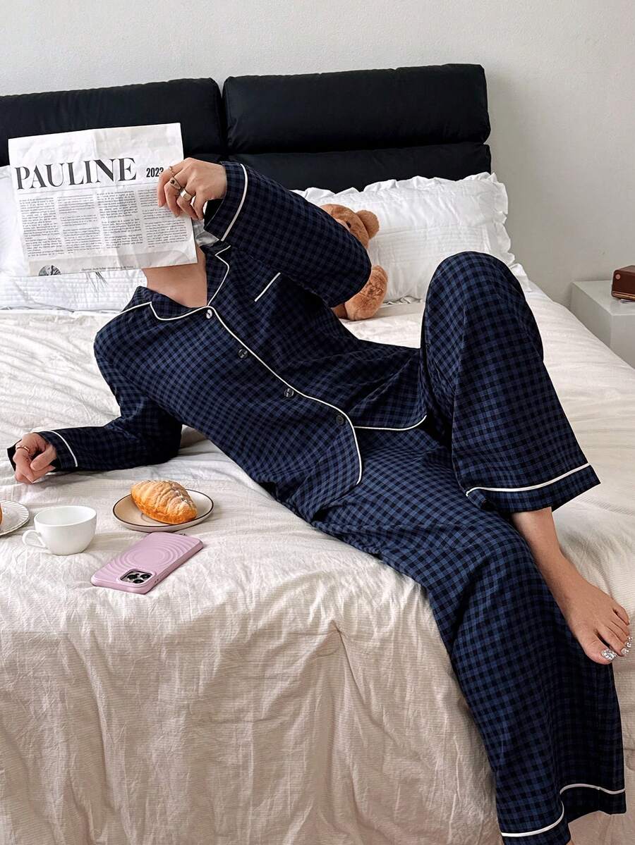 SHEIN Dream Adore طقم بيجامة بلوزة بياقة مربعة وبنطلون