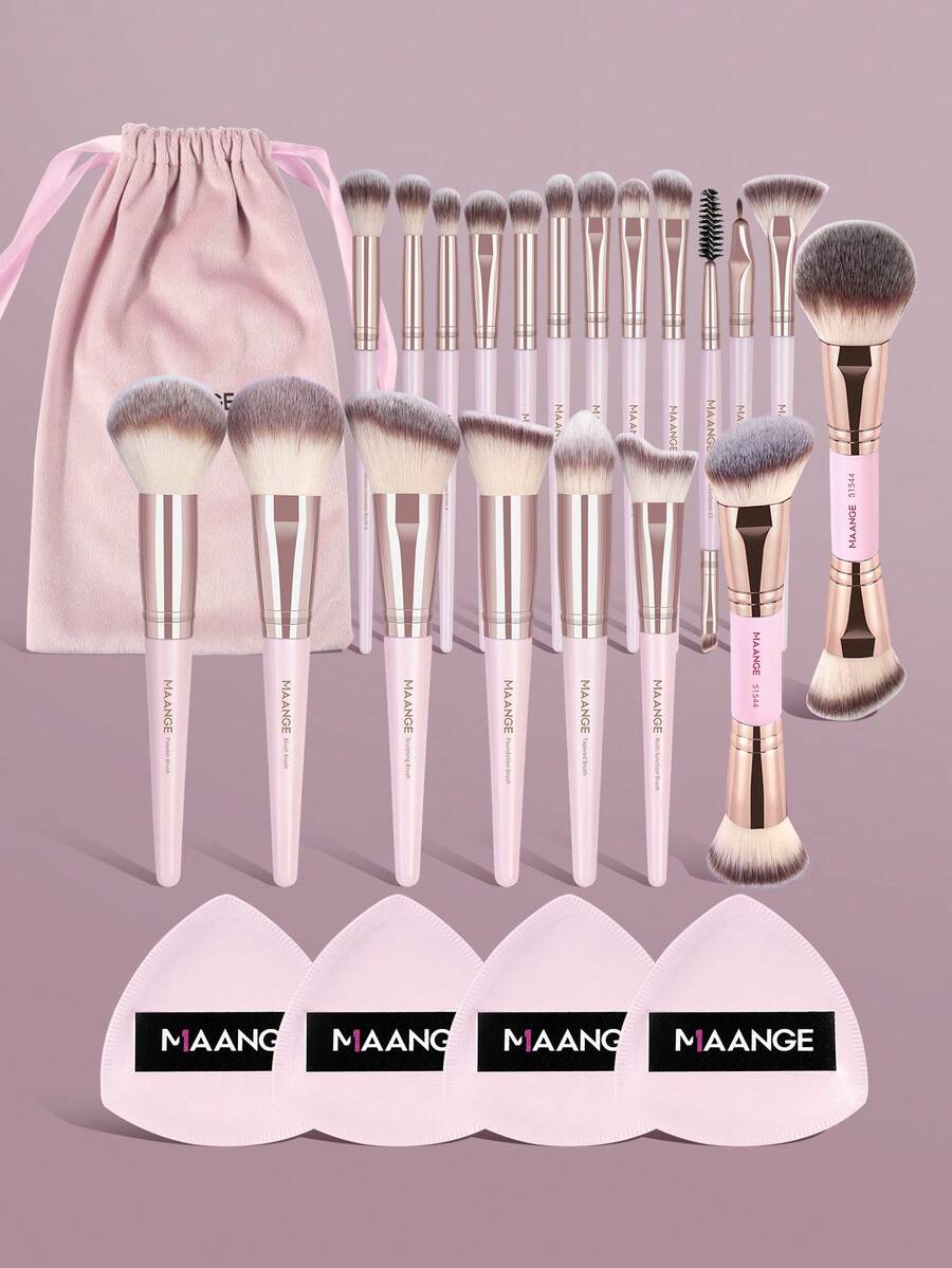 SHEIN MAANGE مجموعة فرش مكياج ناعمة مع حقيبة وردية