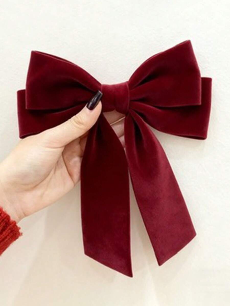 SHEIN مشبك شعر بشكل فيونكة من الساتان الأحمر الداكن