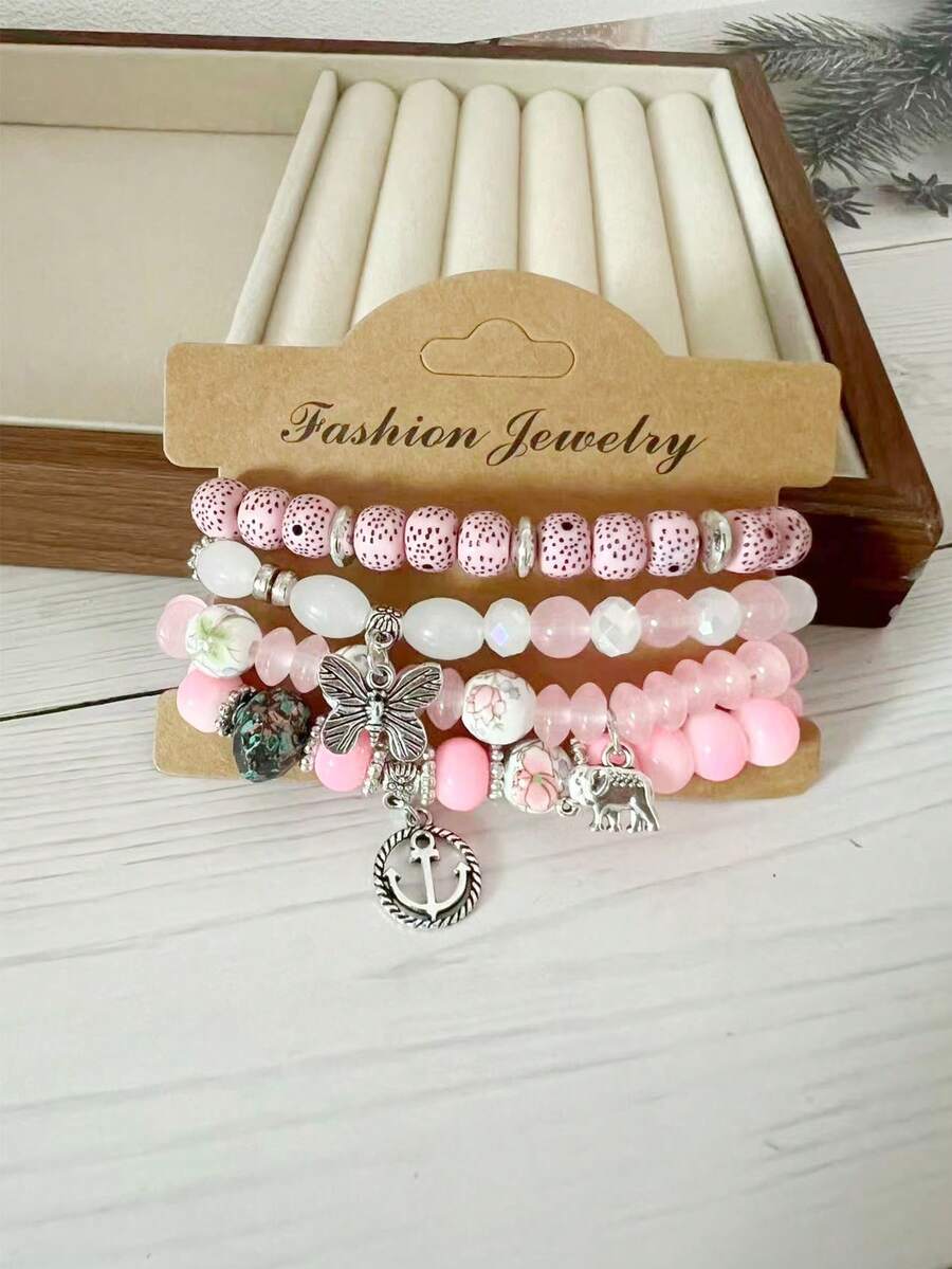 SHEIN سوار بوهيمي مع تعليقات فراشة وقارب ومرساة وفيل