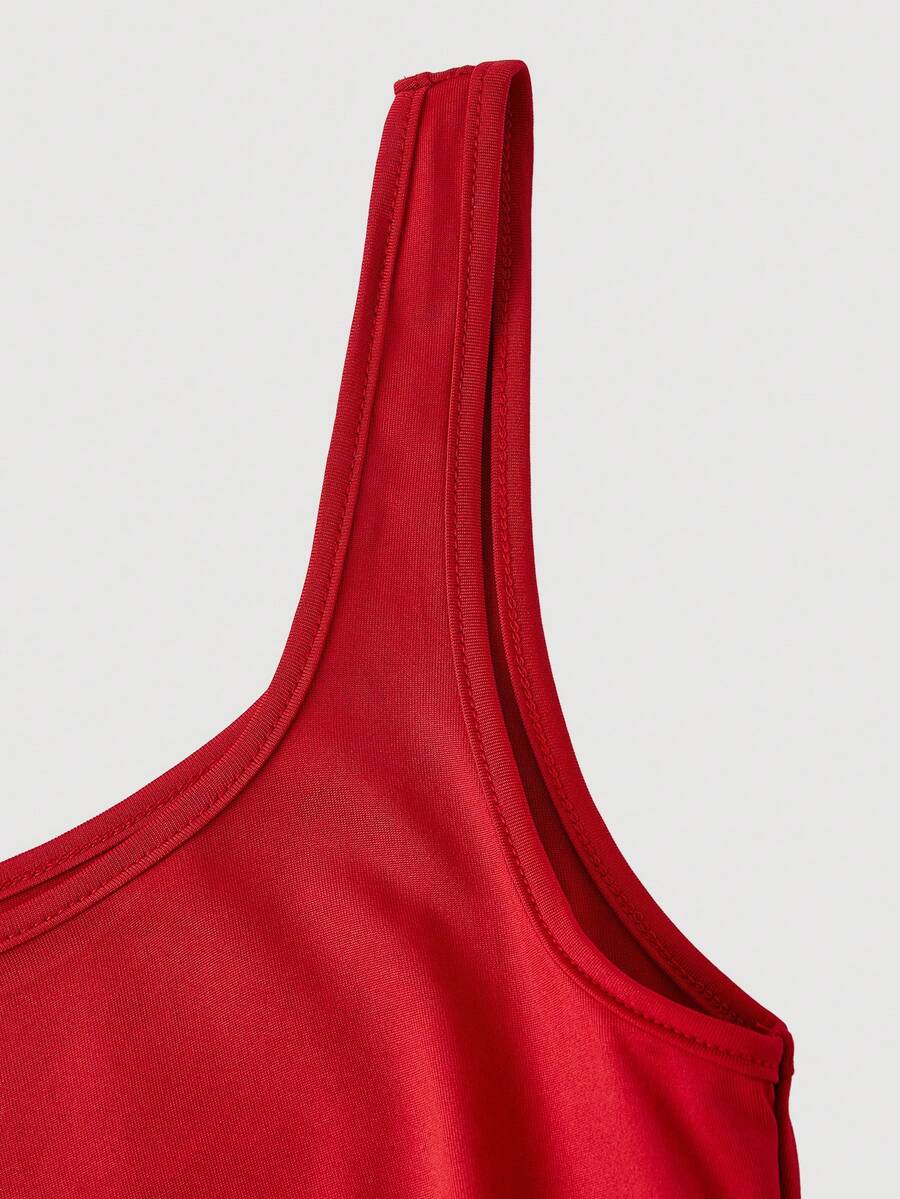 SHEIN MOD فستان أحمر 2 في 1 من الشبك بأكمام شبكية وتصميم بوق بطابع فينتاج