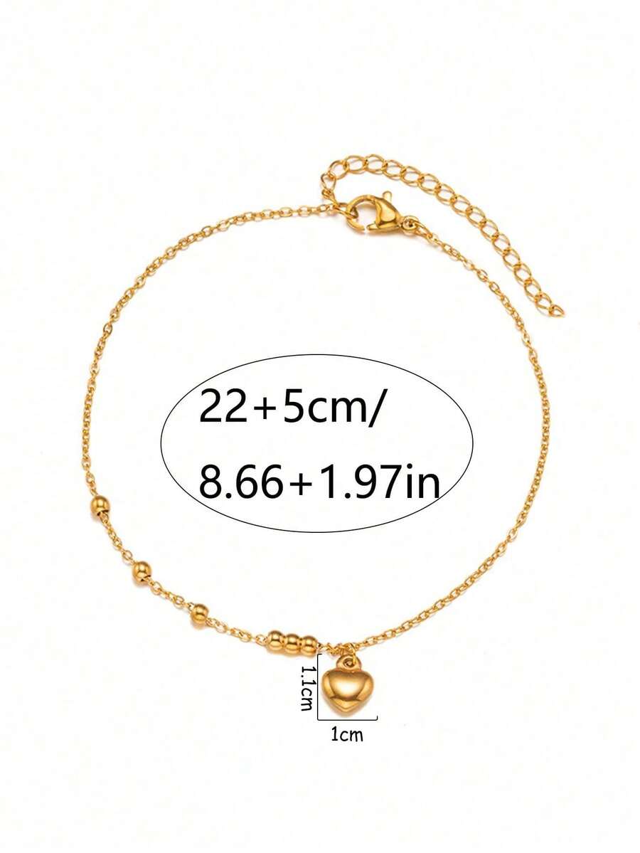 SHEIN سوار كاحل خرزي من الفولاذ المقاوم للصدأ بشكل قلب