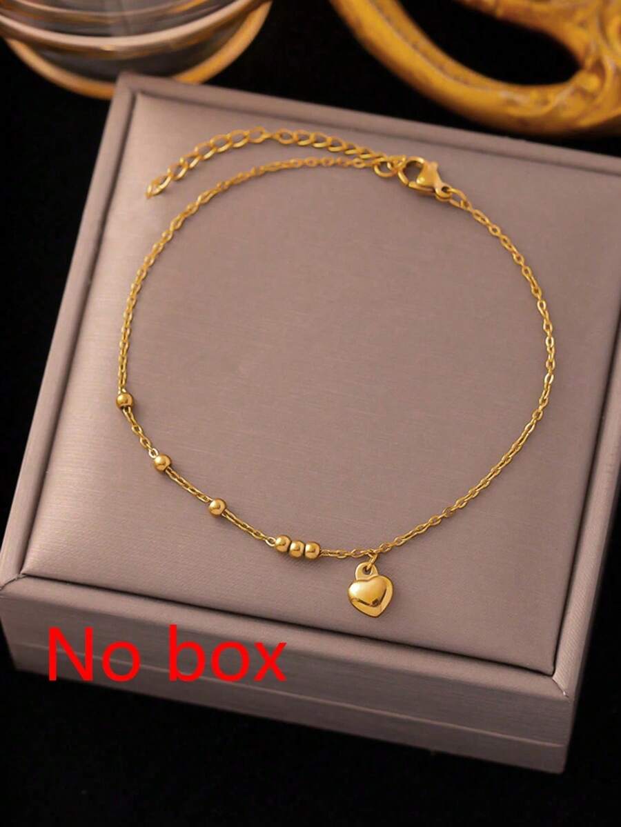 SHEIN سوار كاحل خرزي من الفولاذ المقاوم للصدأ بشكل قلب