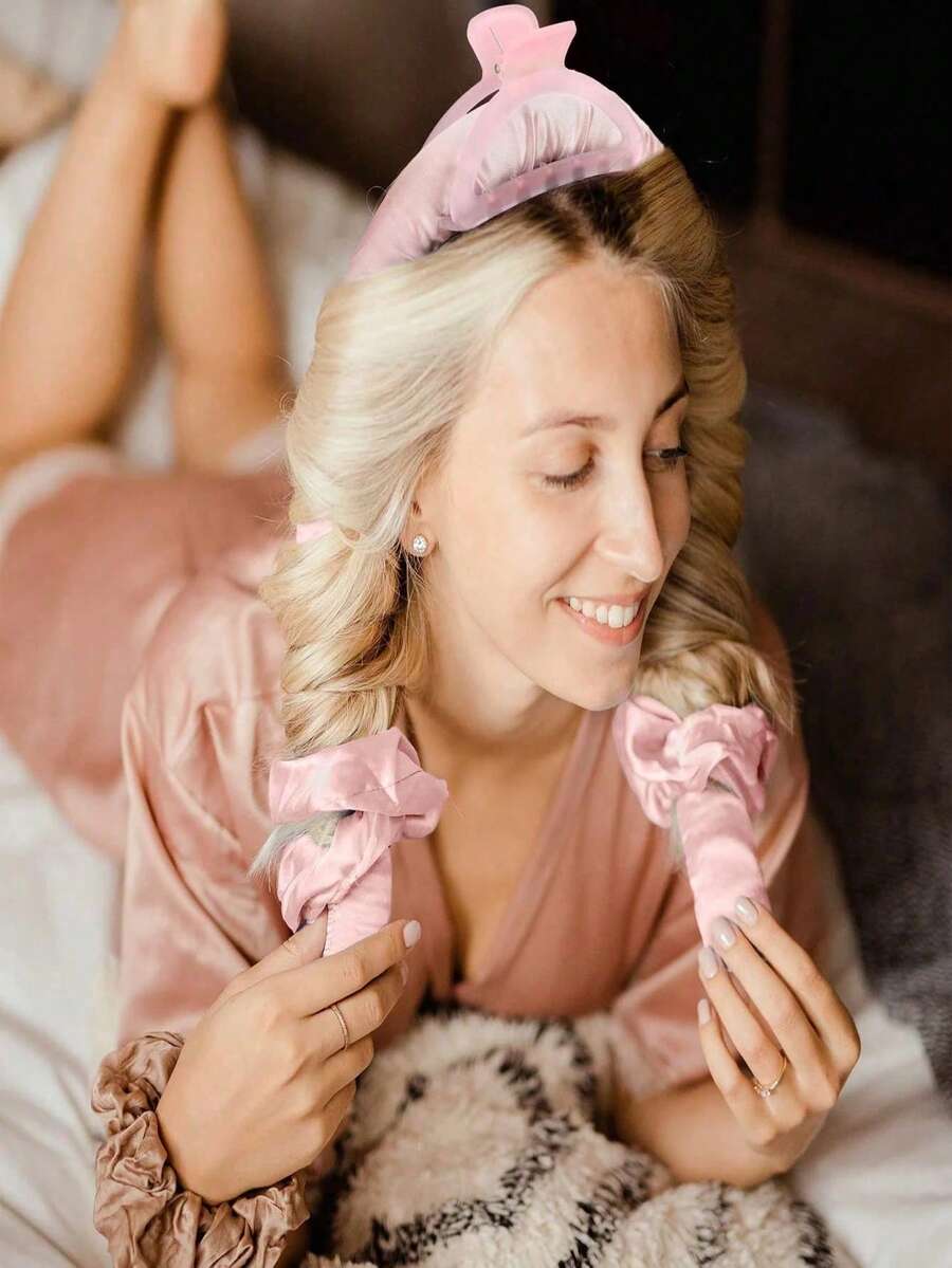 SHEIN مجموعة تجعيد شعر بدون حرارة 5 قطع مع قبعة ساتان للنوم ومشابك وربطات