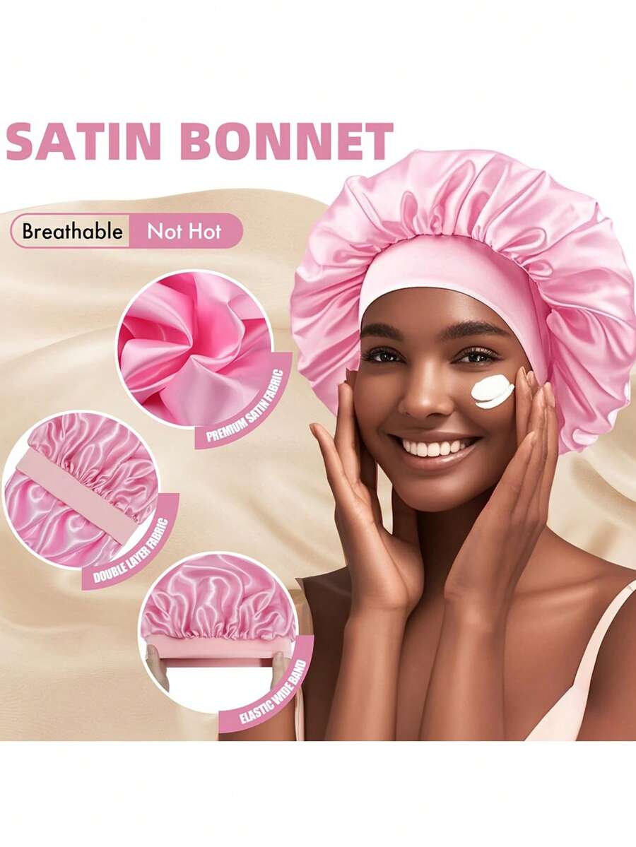 SHEIN مجموعة تجعيد شعر بدون حرارة 5 قطع مع قبعة ساتان للنوم ومشابك وربطات