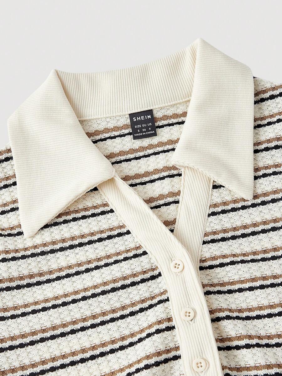 SHEIN MOD فستان متوسط الطول بطوق بولو مخطط