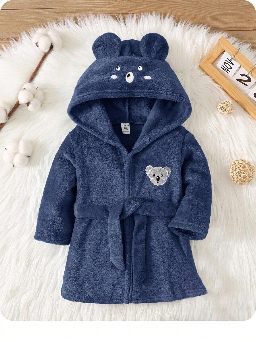 SHEIN رداء استحمام فلانيلي للأطفال بطبعة حيوانات وكابور