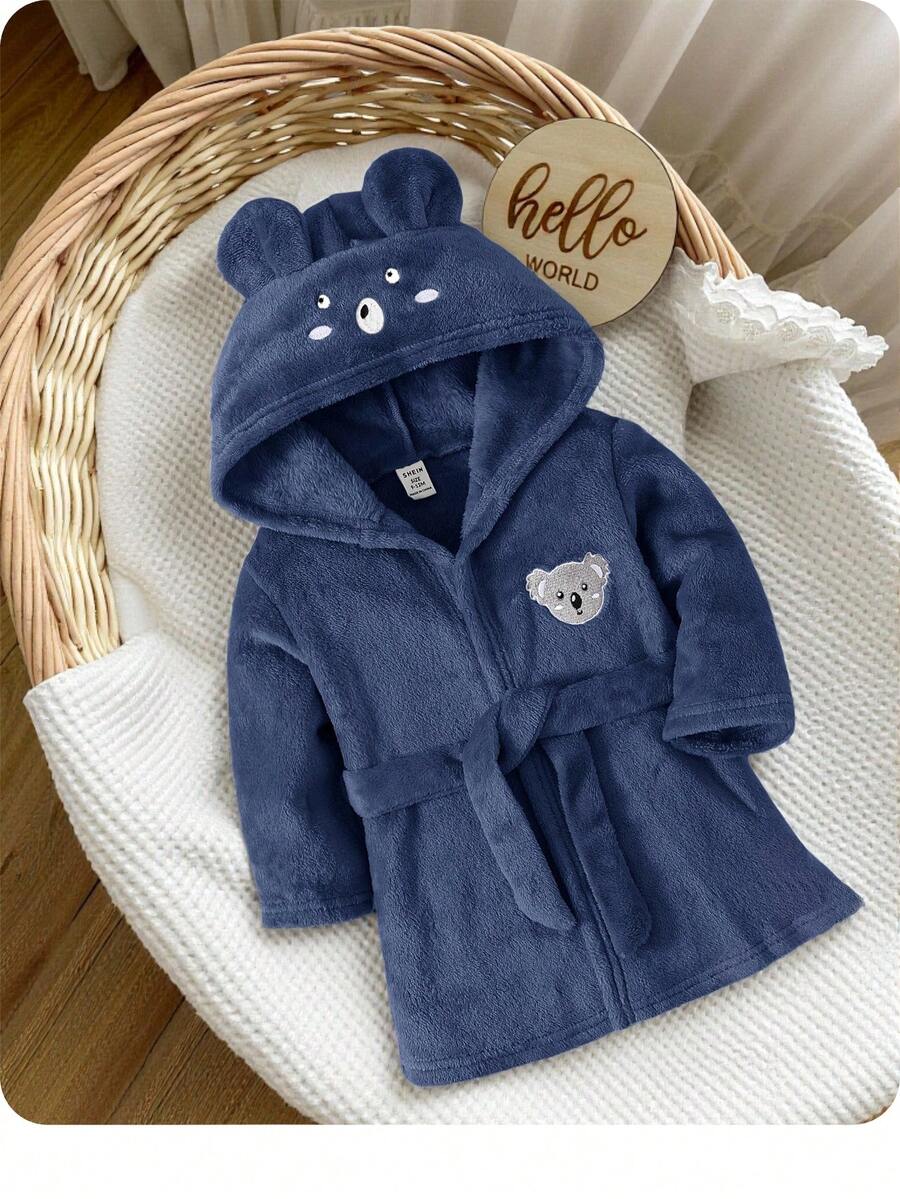 SHEIN رداء استحمام فلانيلي للأطفال بطبعة حيوانات وكابور