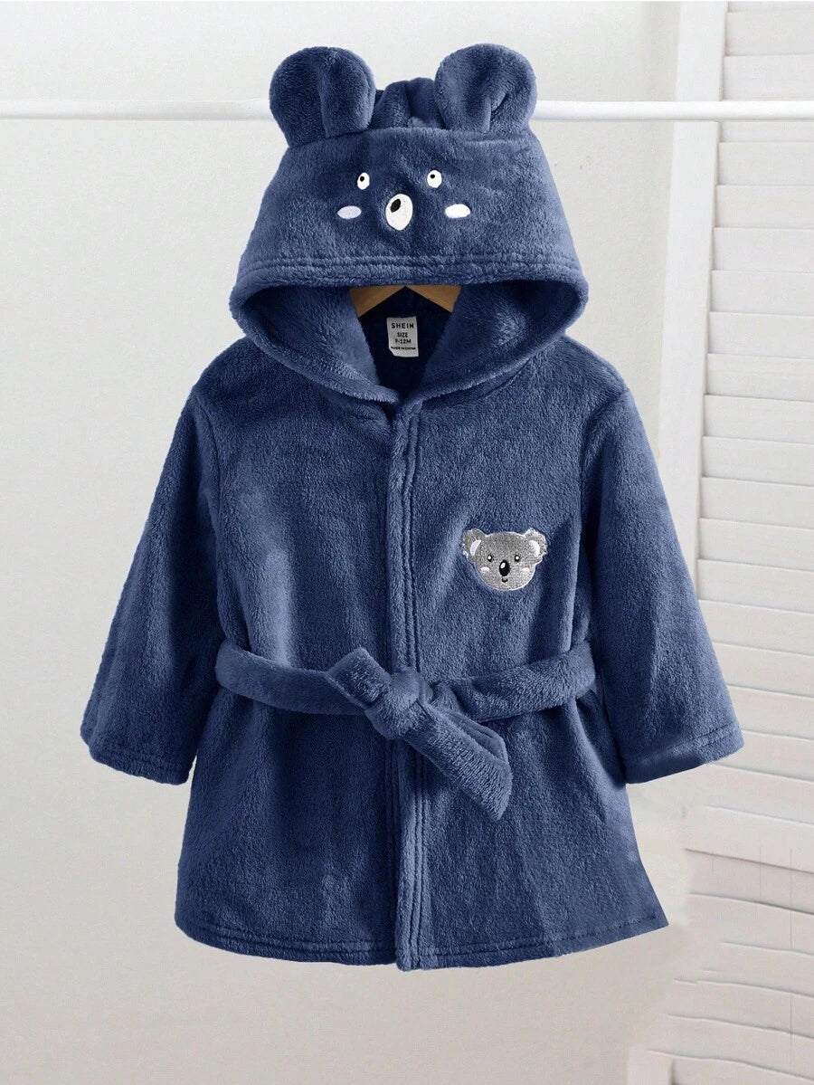 SHEIN رداء استحمام فلانيلي للأطفال بطبعة حيوانات وكابور