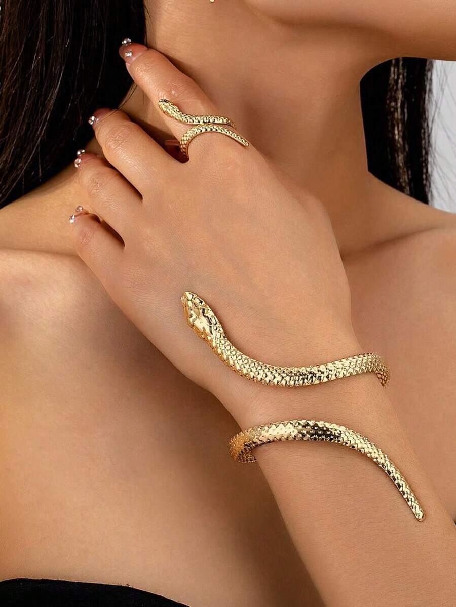 SHEIN طقم سوار وخاتم شكل ثعبان للنساء