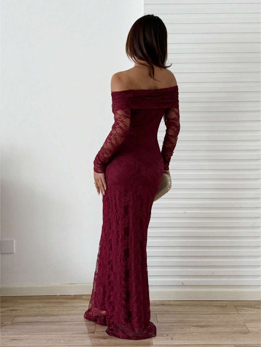 SHEIN SunnyBelle فستان عنابي أنيق