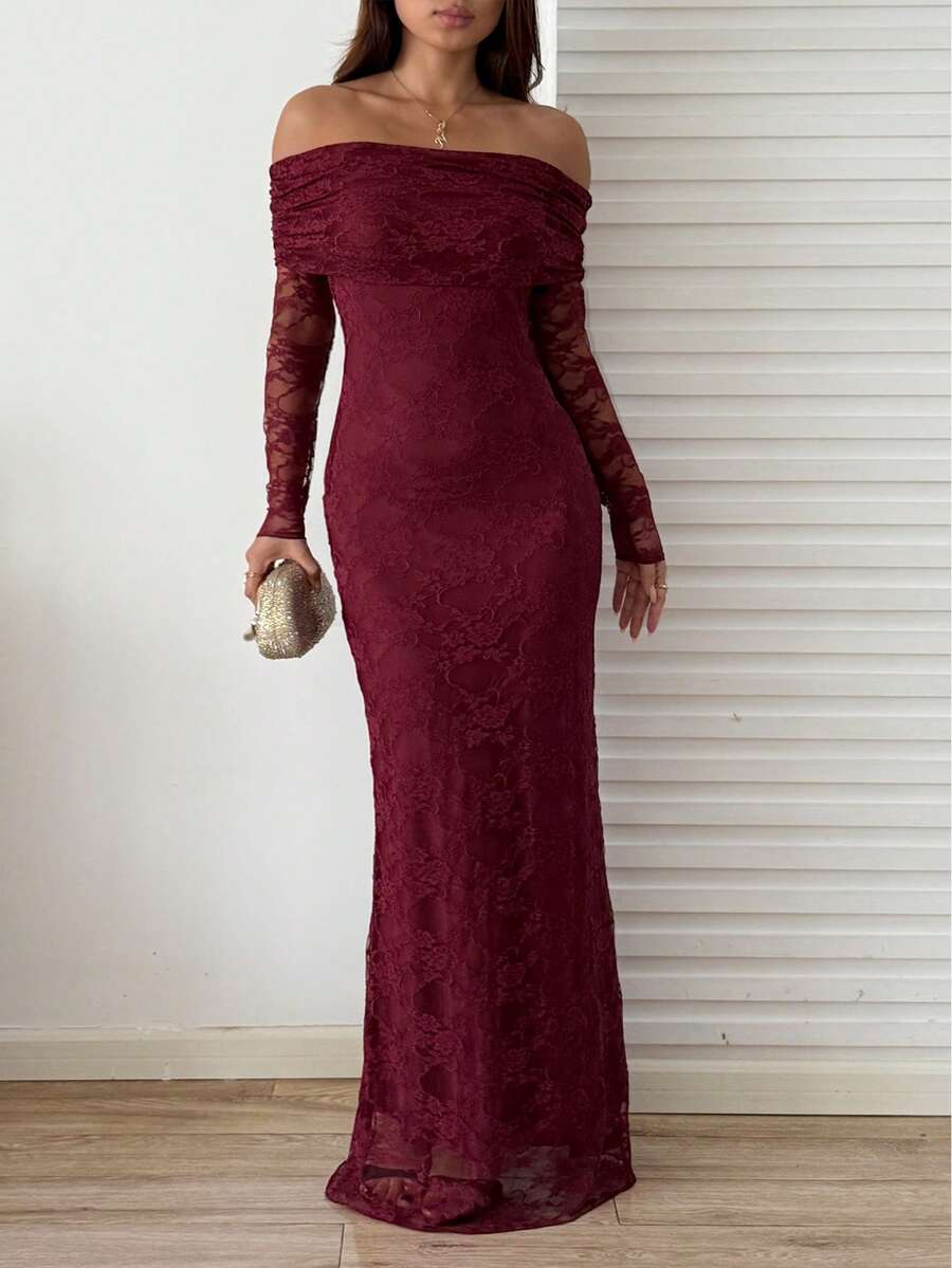 SHEIN SunnyBelle فستان عنابي أنيق