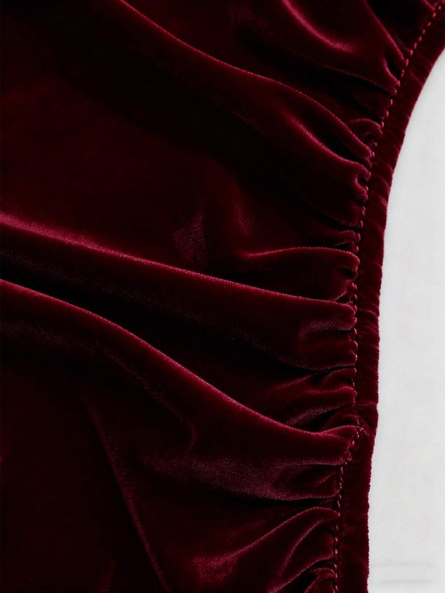 SHEIN GlowEve فستان عنابي بأكمام طويلة بطراز فرنسي كلاسيكي