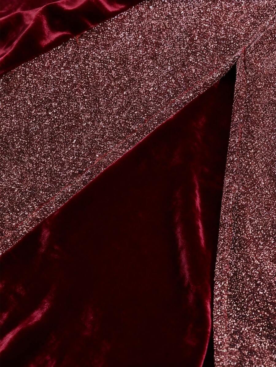 SHEIN GlowEve فستان عنابي بأكمام طويلة بطراز فرنسي كلاسيكي