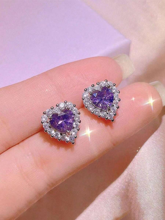 SHEIN مجموعة مجوهرات 4 قطع قلب بنفسجي راين ستون