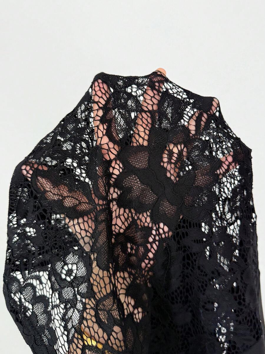 SHEIN Elenzga فستان اسود رقعي من الدانتيل بأكمام طويلة