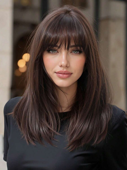 SHEIN باروكة قصيرة مموجة بطول 14 بوصة بلون بني داكن
