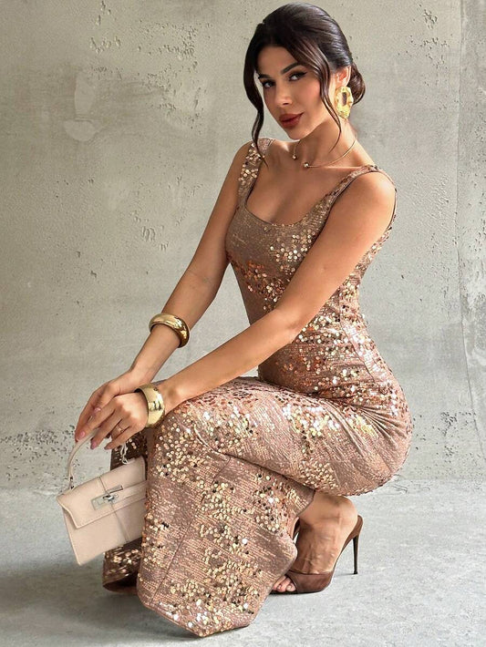 SHEIN Firerie فستان بظهر مكشوف مرصع بالترتر بدون أكمام