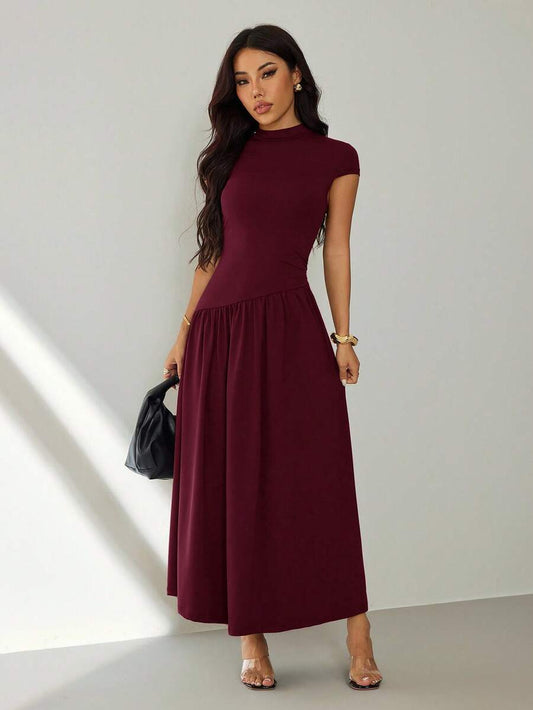 SHEIN PETITE فستان بياقة عالية وأكمام طويلة بلون أحمر بنفسجي