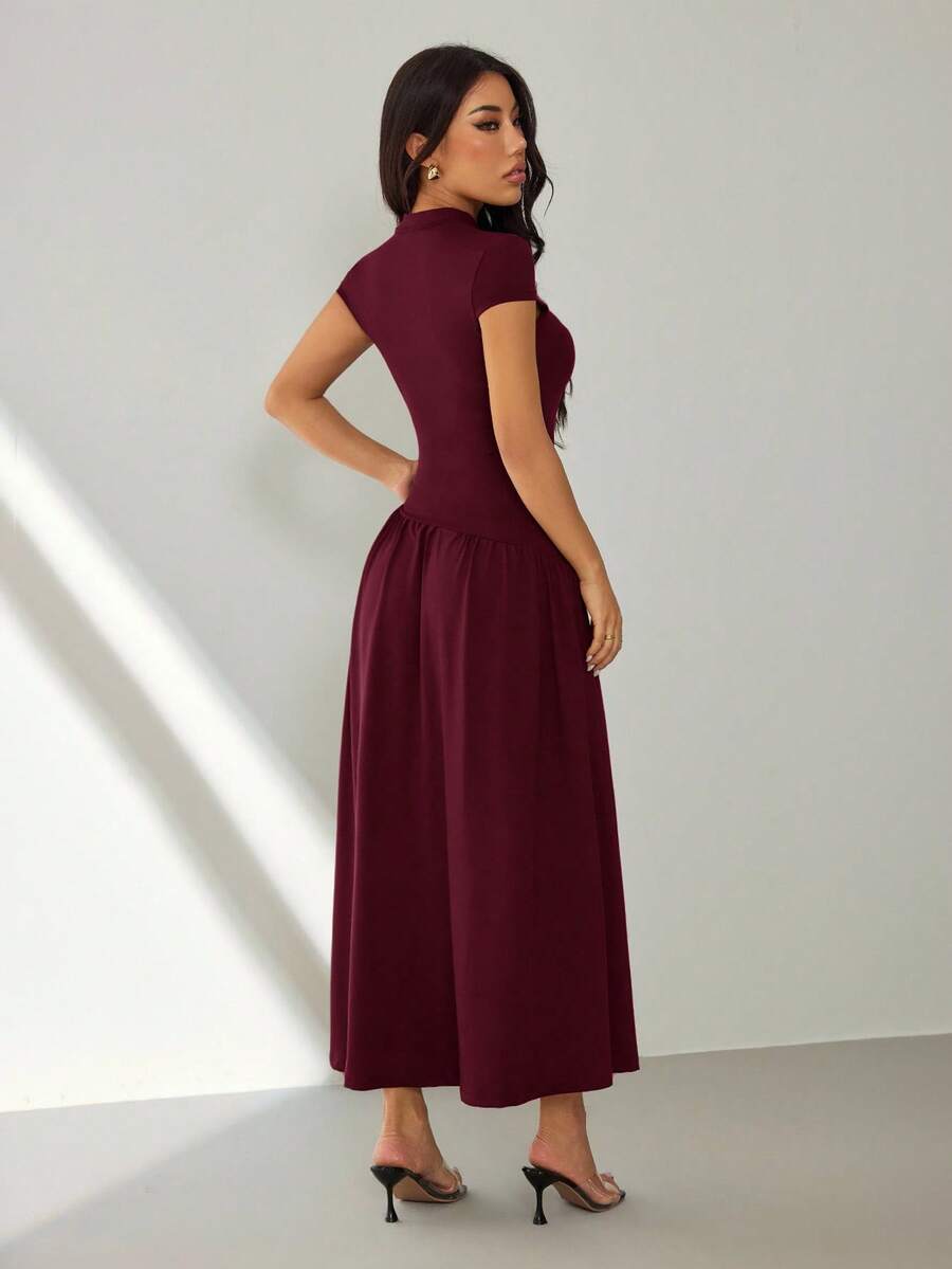 SHEIN PETITE فستان بياقة عالية وأكمام طويلة بلون أحمر بنفسجي