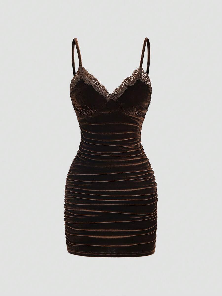 SHEIN Sweetra تنورة ضيقة مخصرة من فيلكرو ودانتيل بياقة