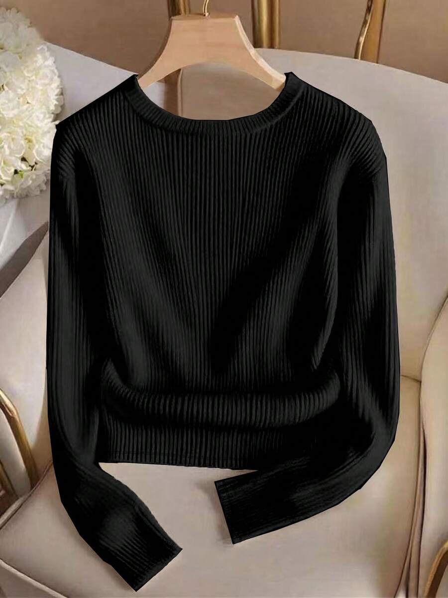 SHEIN Airaco ملابس علوية تريكو بياقة مستديرة أنيقة
