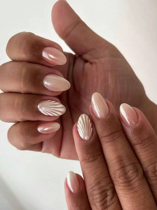 SHEIN أظافر 24 قطعة لاصقة بتصميم لؤلؤ مع جل ومبرد