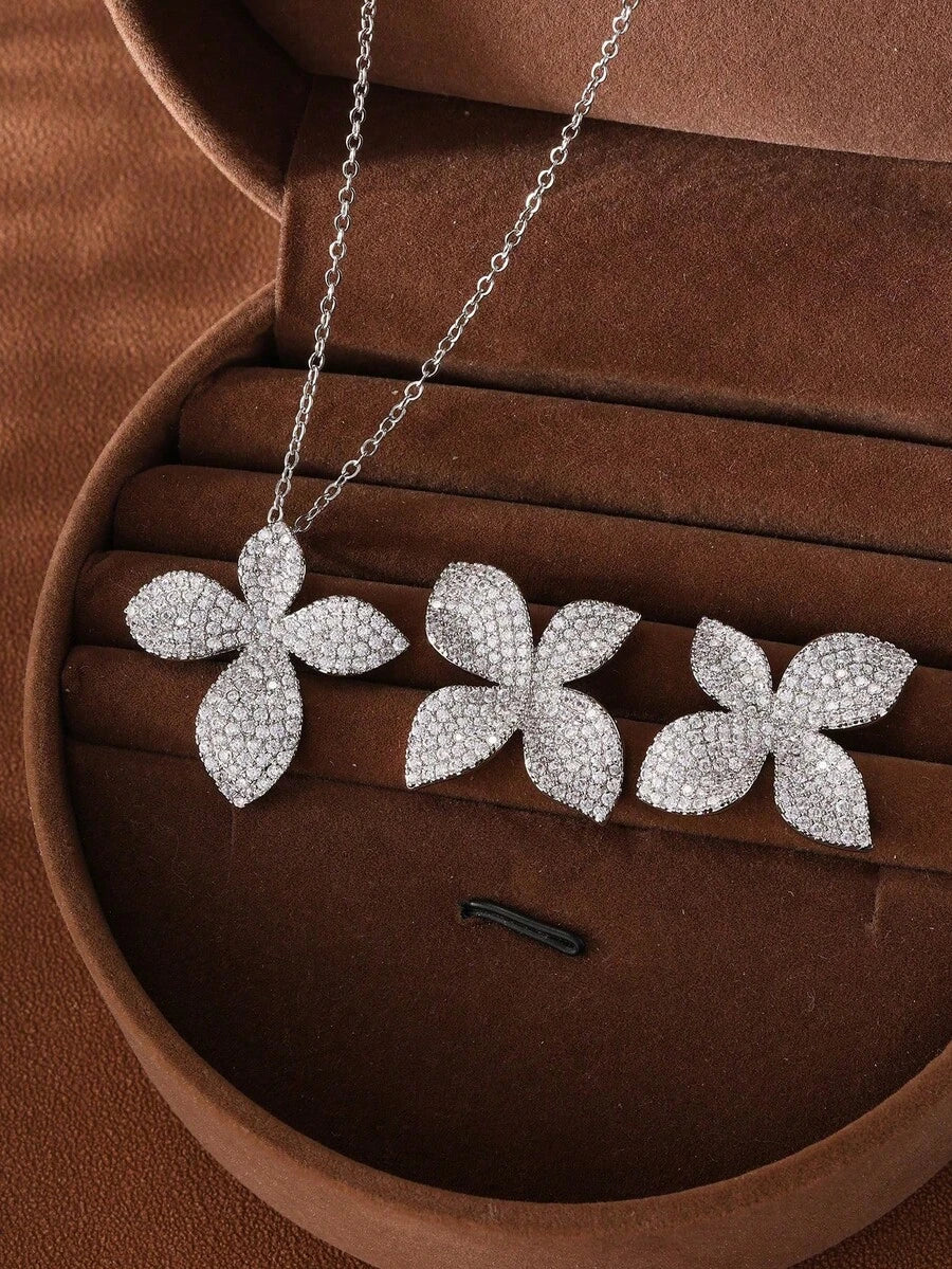 SHEIN مجموعة مجوهرات 3 قطع بزركونيا شكل أوراق