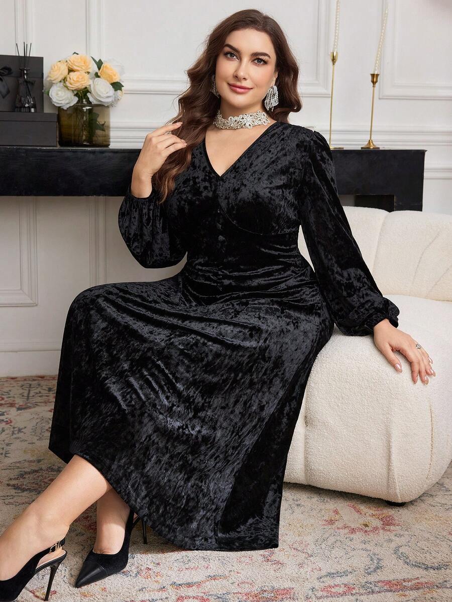 SHEIN Modelyn فستان أسود كاجوال طويل الأكمام للمقاسات الكبيرة