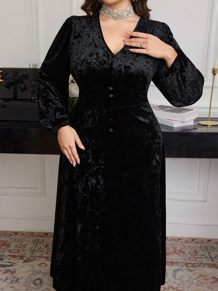 SHEIN Modelyn فستان أسود كاجوال طويل الأكمام للمقاسات الكبيرة