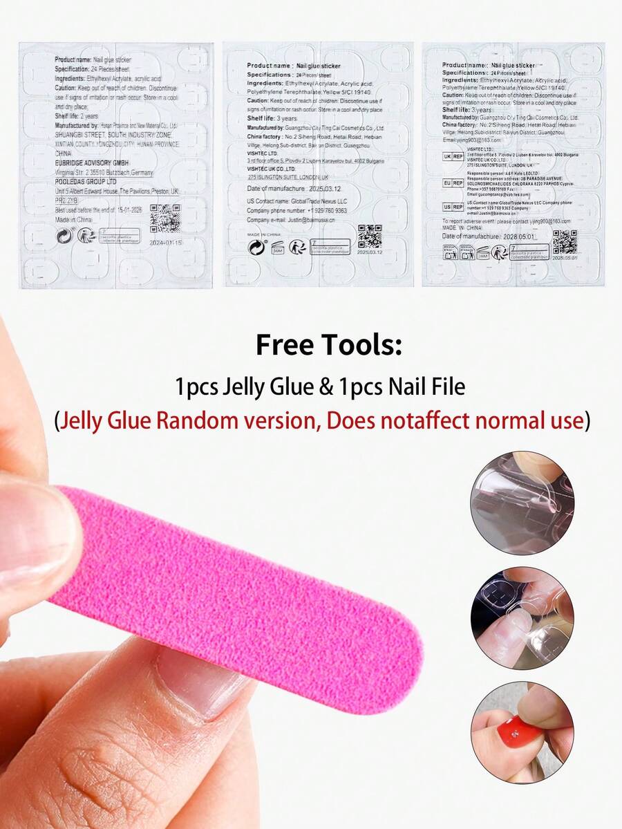 SHEIN أظافر 24 قطعة بشكل لوز طويل بتصميم عين القطة بلون بني