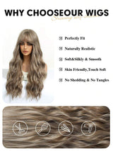 SHEIN باروكة شعر طويل بني 26 بوصة مموج وكيرلي مقاوم للحرارة مع غرة