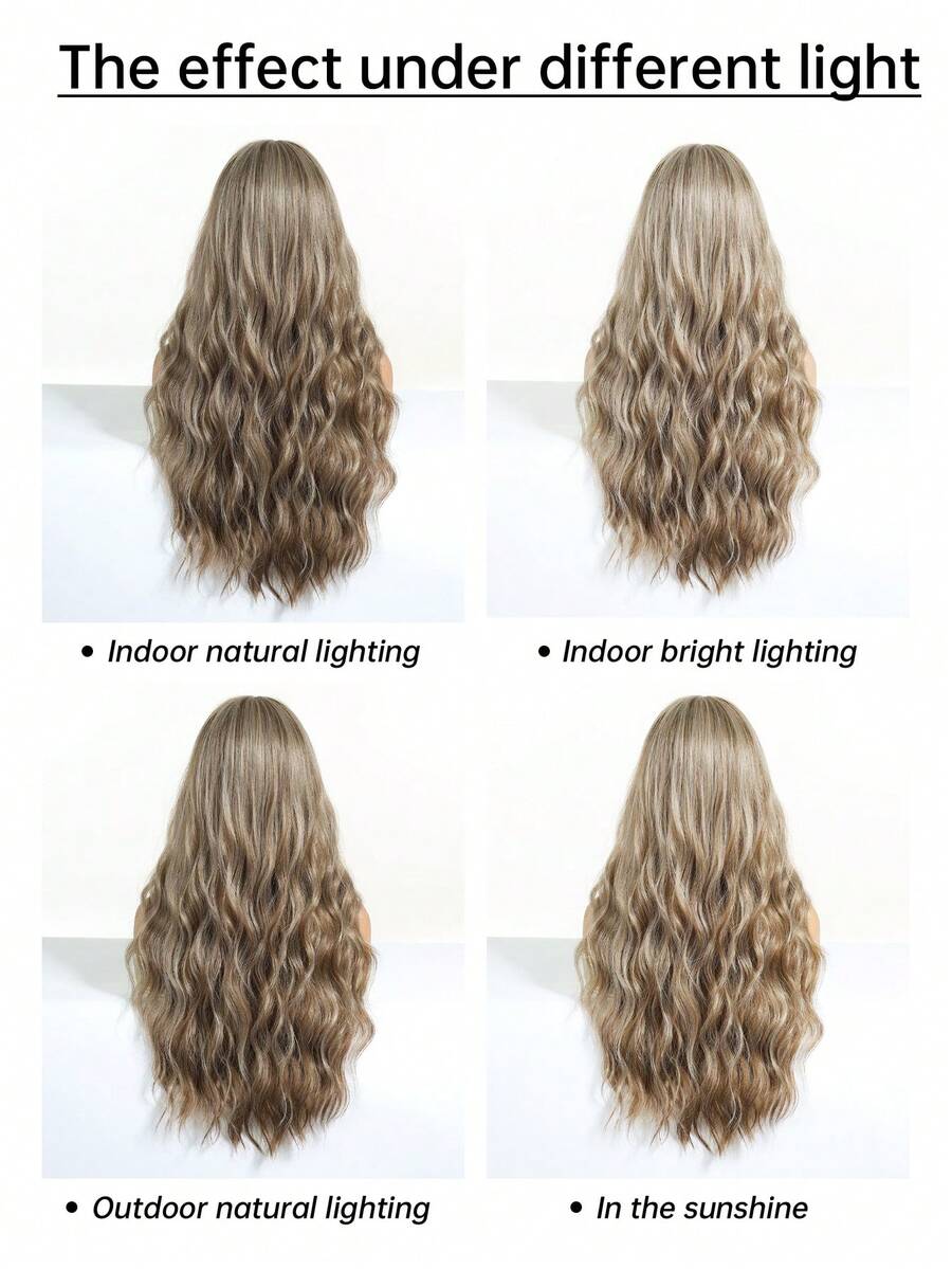SHEIN باروكة شعر طويل بني 26 بوصة مموج وكيرلي مقاوم للحرارة مع غرة