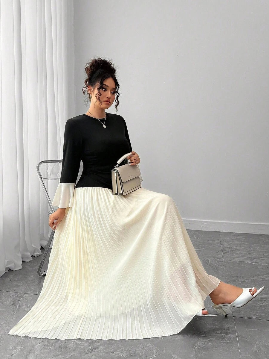 SHEIN Elenzga فستان أسود بياقة مستديرة وذيل سمكة للمقاسات كبيرة
