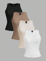 SHEIN EZwear طقم 4 قطع توبات نسائية محززة ضيقة