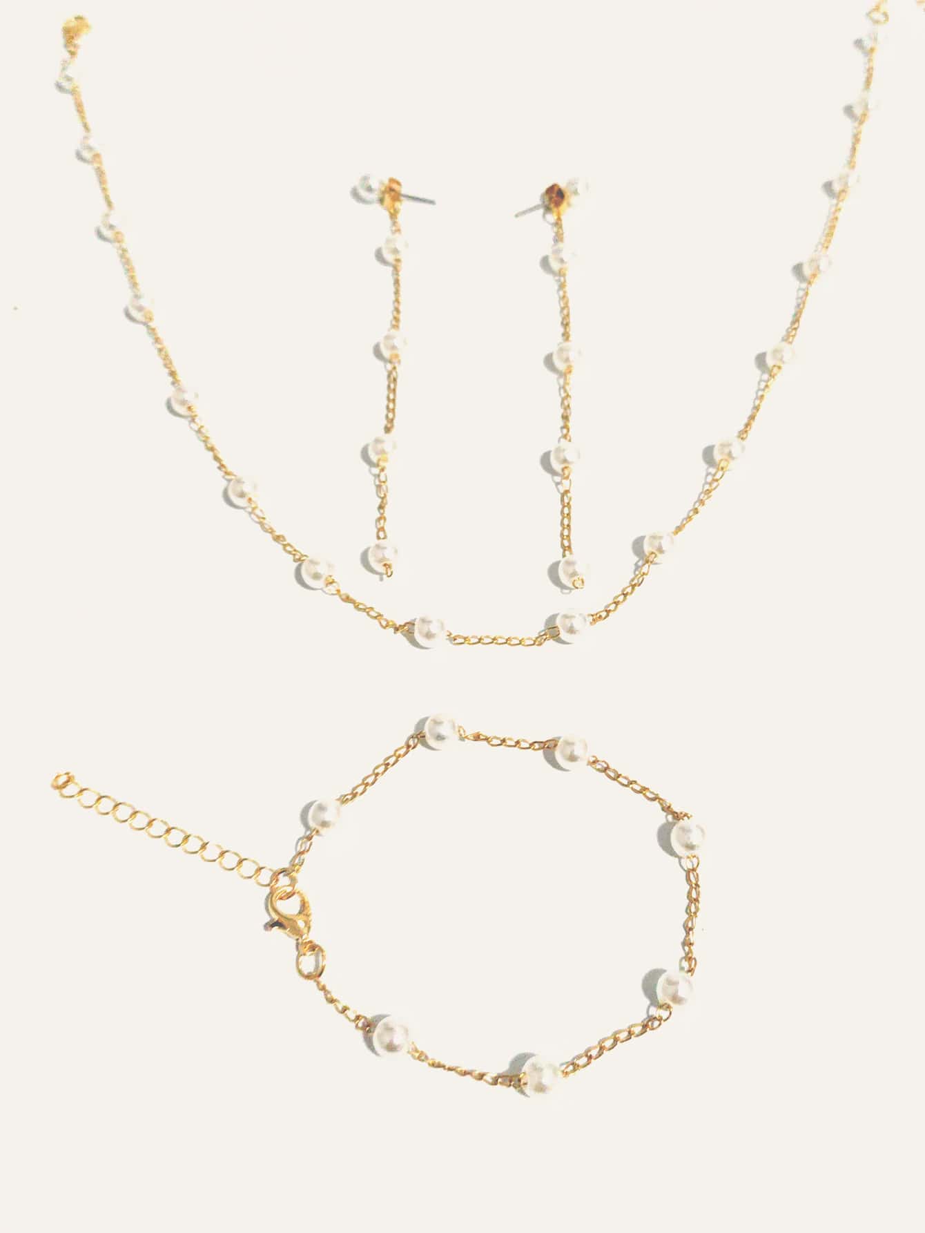 SHEIN طقم مجوهرات كلاسيكي مزين بخرز زجاج أصفر